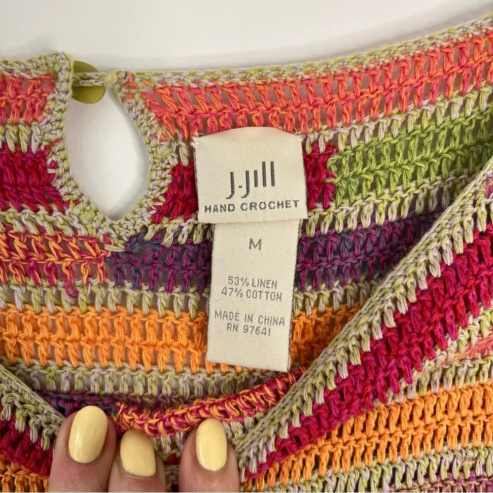 Vintage Y2K J. Jill Multi color Hand Crochet Sweater Top - Linen/Cotton Blend - Picture 4 of 7